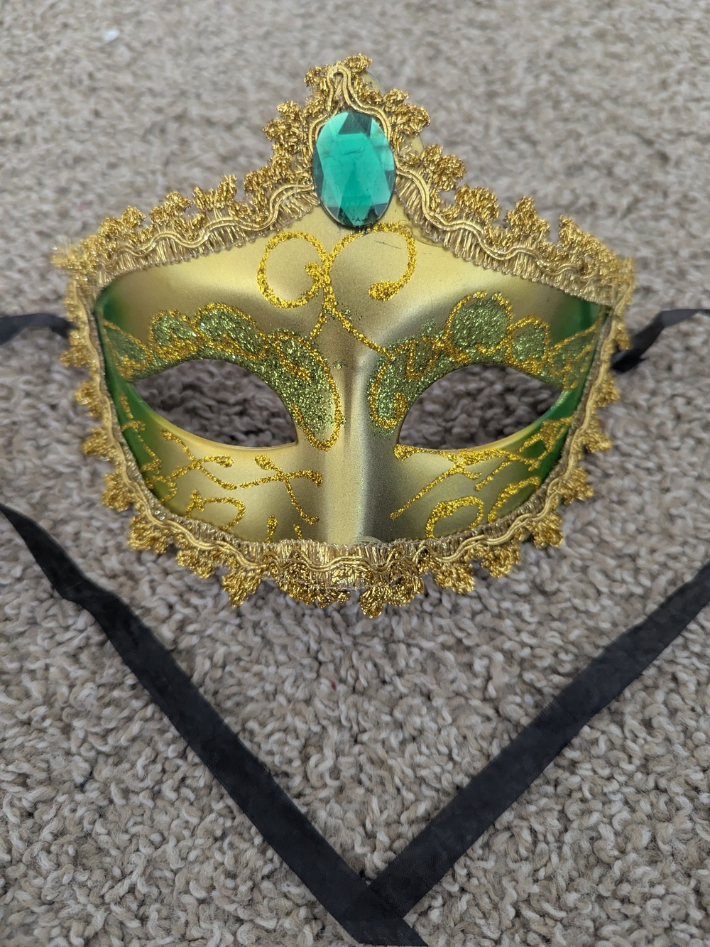 Venetian Mask Gold Green Masquerade Mask Mardi Gras Ball Costume Halloween